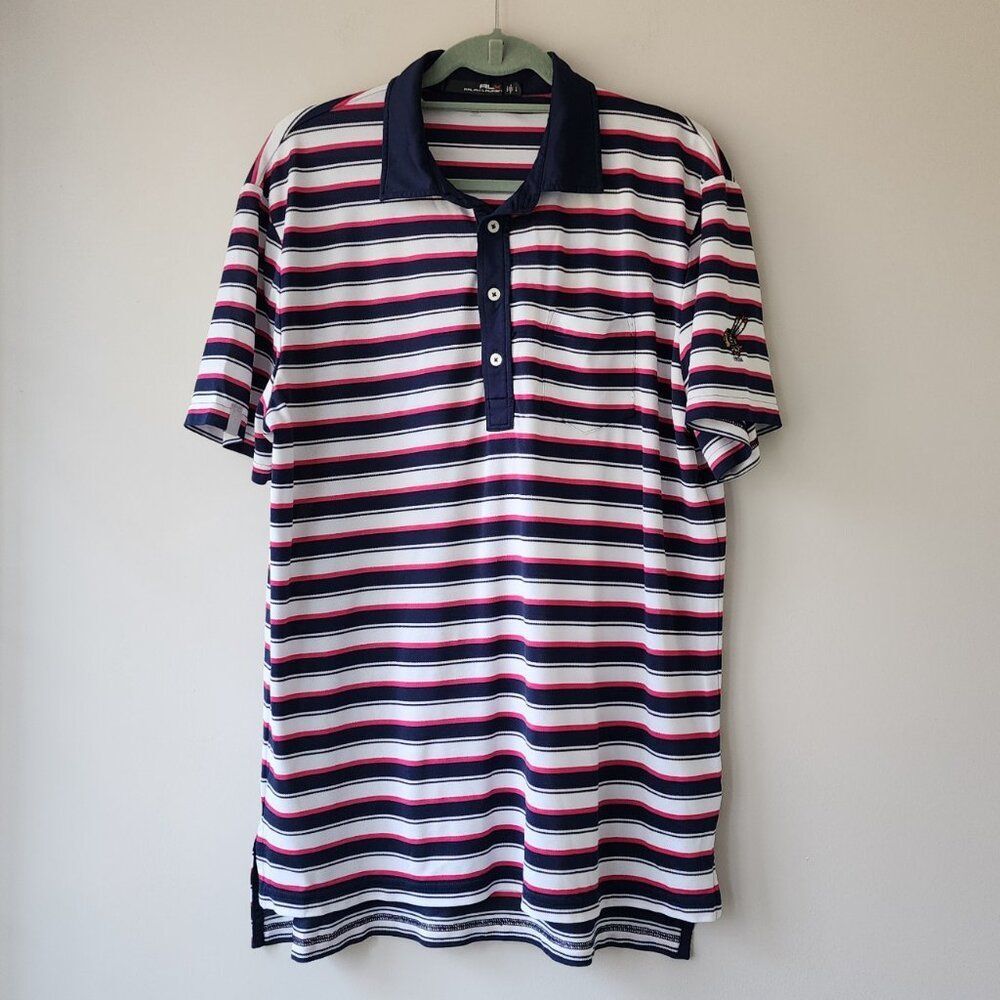 Ralph Lauren RLX Polo Shirt Mens XL White Pink Golf Performance Moisture Wicking